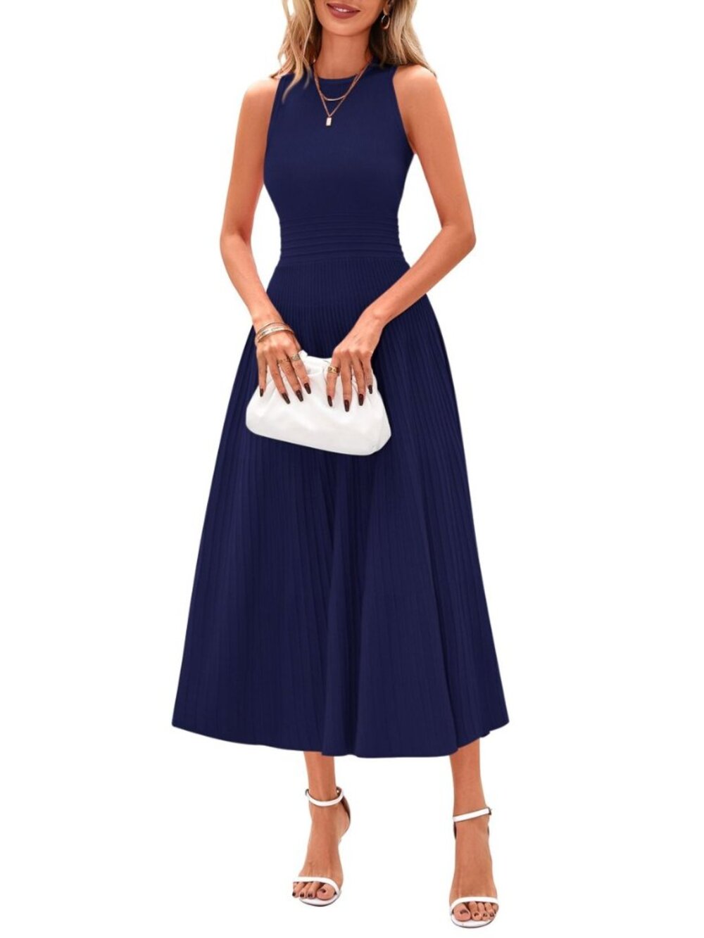 Women's Summer Pleated Midi Work Dress